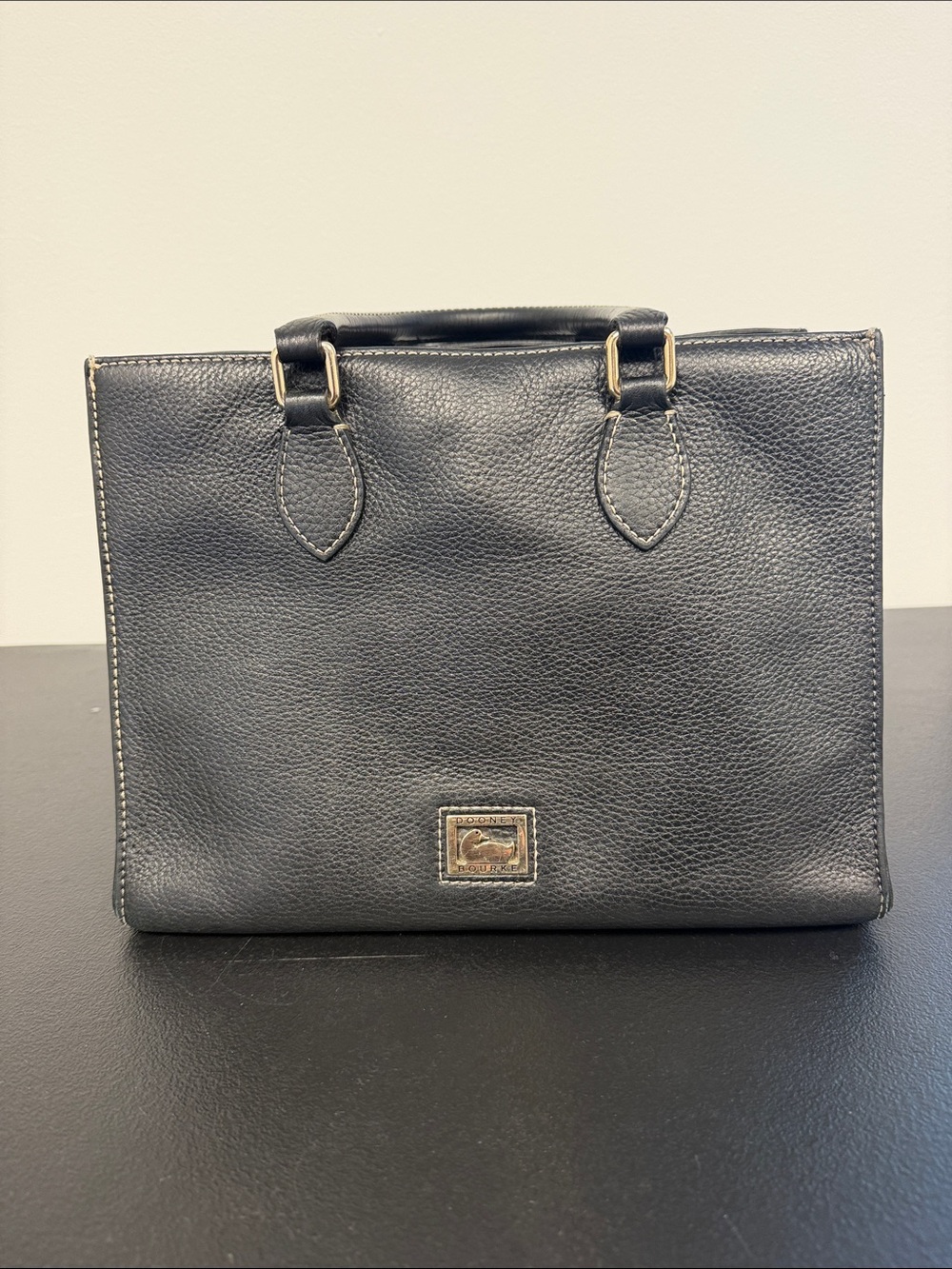 Dooney & Bourke Black Leather Tote with Gold-Tone Hardware